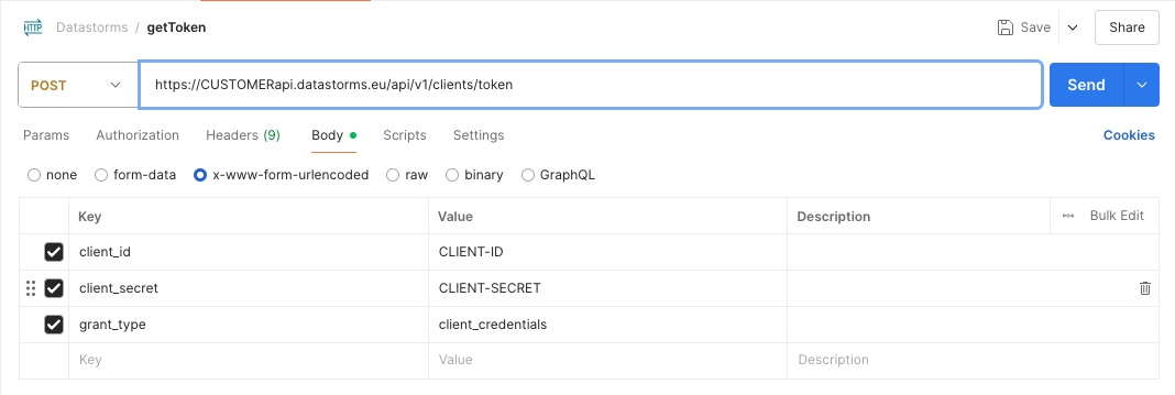 Postman example retrieving token